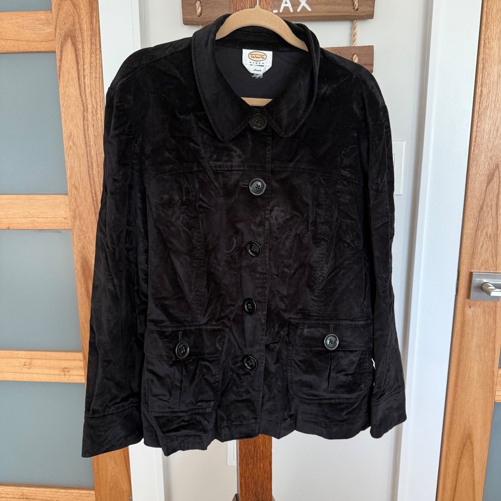 Talbots Black Velour Stretch Jacket Button Front Women's 1X EUC